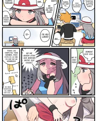 Onabare Shichatta Leaf-chan ga Green ni Oshioki Sareru Manga | Un manga sobre Leaf-chan siendo sorprendida masturbándose y siendo castigada por Green (Pokémon)